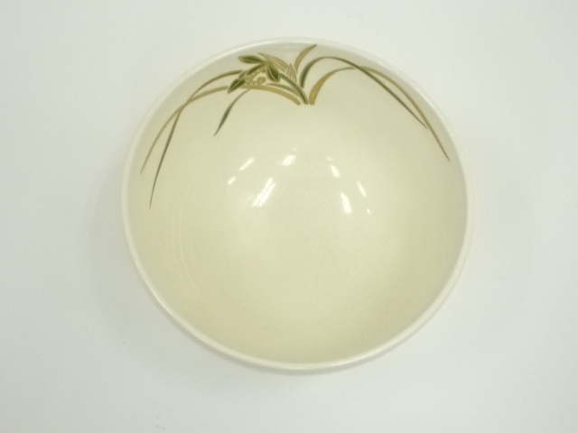 ★茶道具！洛陶窯『相模 竜泉』造！色絵 露草画 茶碗/平茶碗！共箱/共布/栞付★ ☆茶道具！洛陶窯『相模 竜泉』造！色絵 露草画 茶碗/平茶碗！共箱/